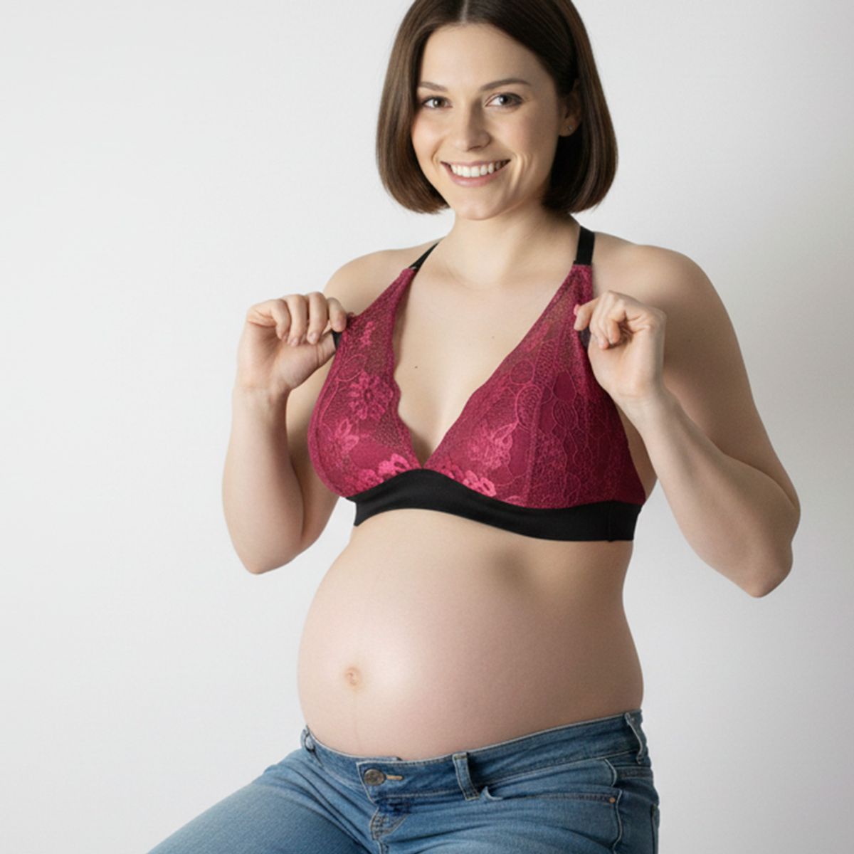 GENERICO - Sostén Maternal Halter Broche Lactancia Pretina Ancha Guinda