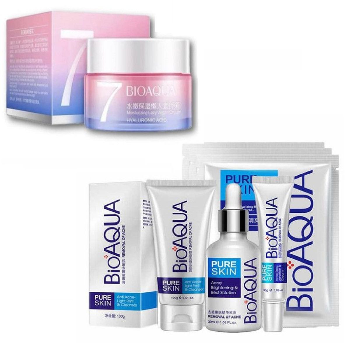 BIOAQUA - PACK CREMA HIDRATANTE V7 Y PURE SKIN 4 PIEZAS ANTI-ACNÉ BIOAQUA