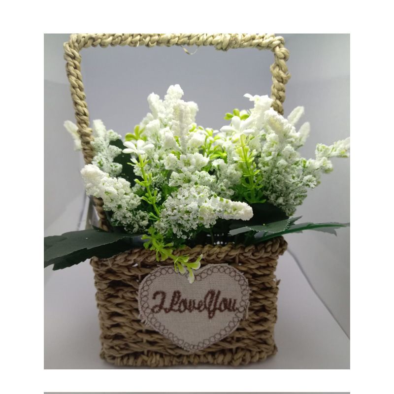 GENERICO - Canasta con Flores de Lavanda Artificial-Blanca