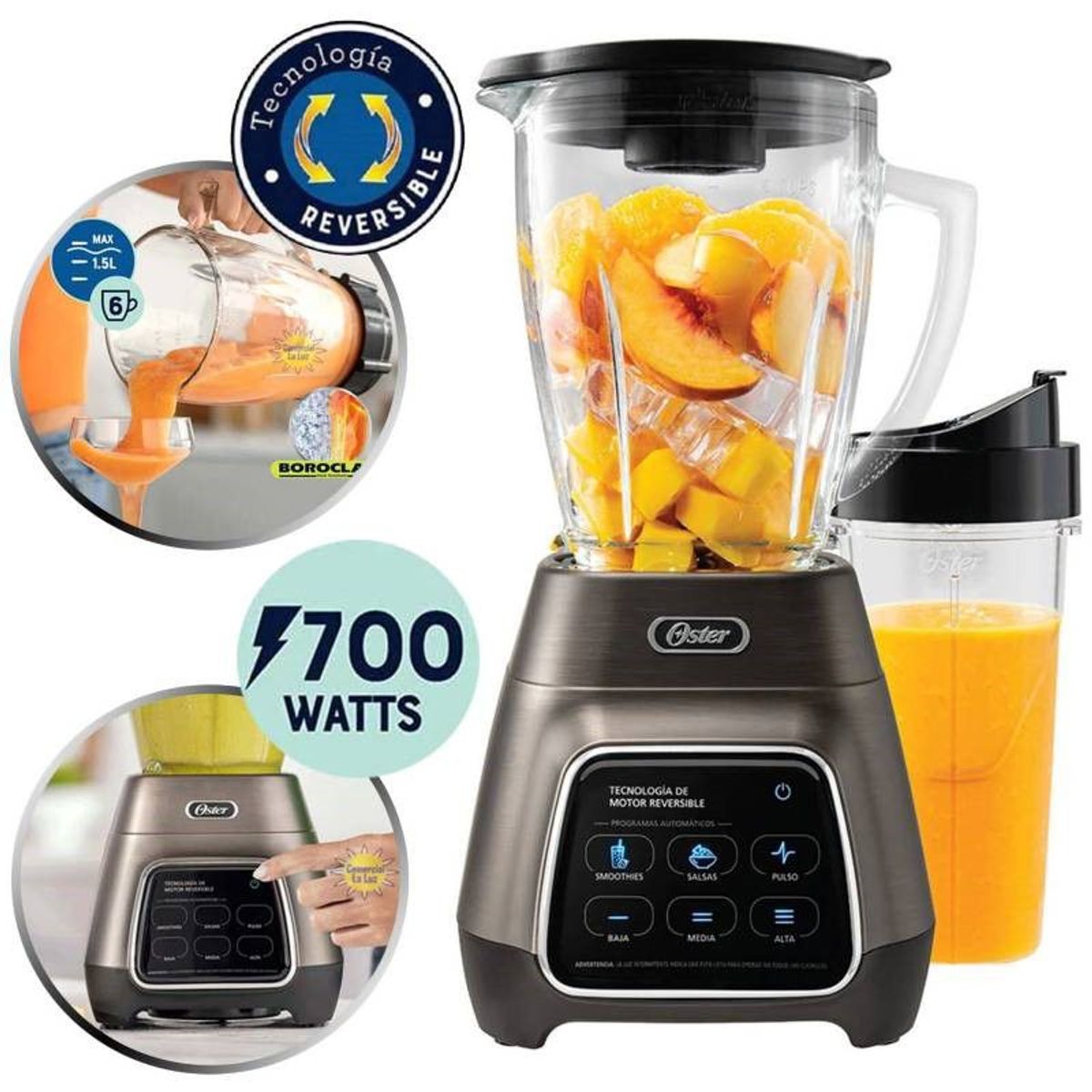 OSTER - LICUADORA CON TECNOLOGÍA REVERSIBLE VASO OSTER BLSTPYG1312XBG-GRIS