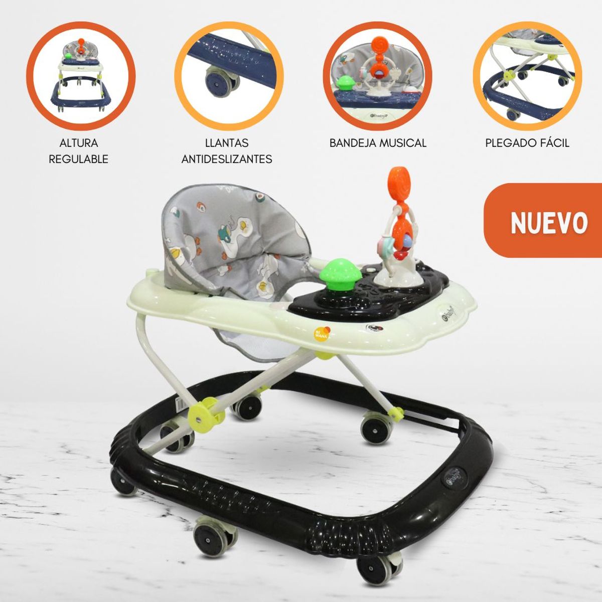 EBABY - Andador con bandeja divertida para Bebés «CRISTAL» Black