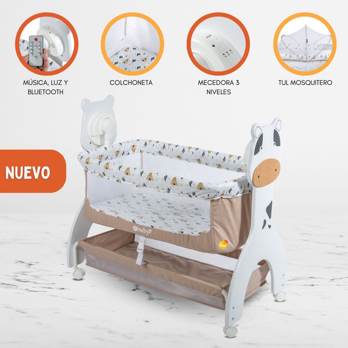 EBABY - Cuna Colecho para Bebe EBABY «AURA» Beige