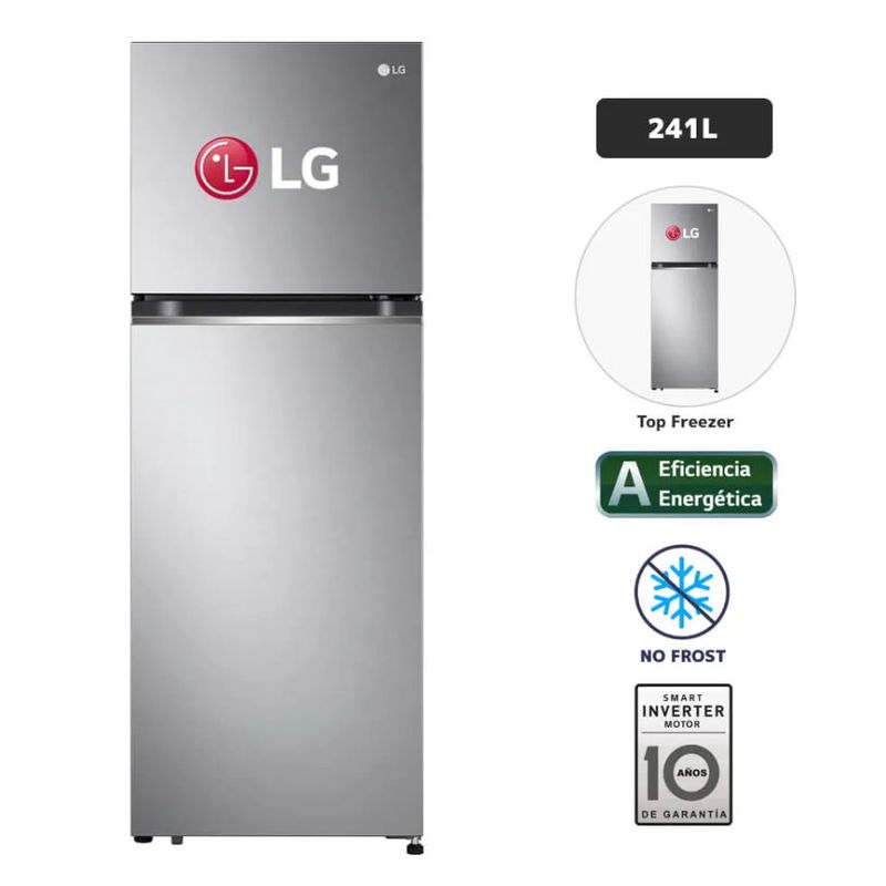 LG - Refrigeradora GT24BPP 241LT Door Cooling Top Mount  Plateada LG