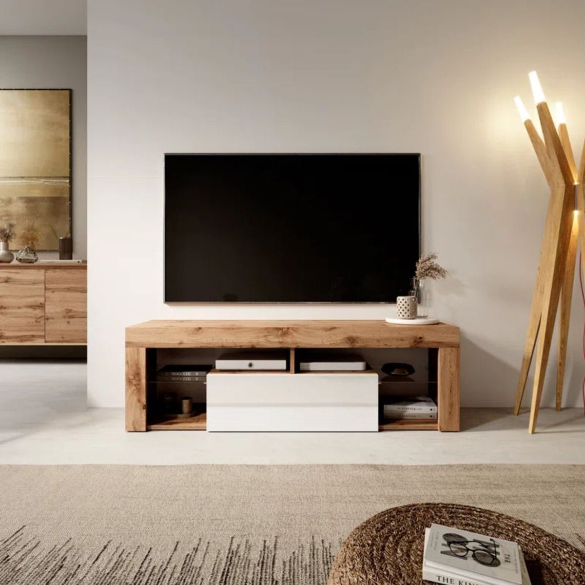 TU MESITA - Mesa de TV Moderna Yibuti Marrón con Blanco 140cm TU MESITA