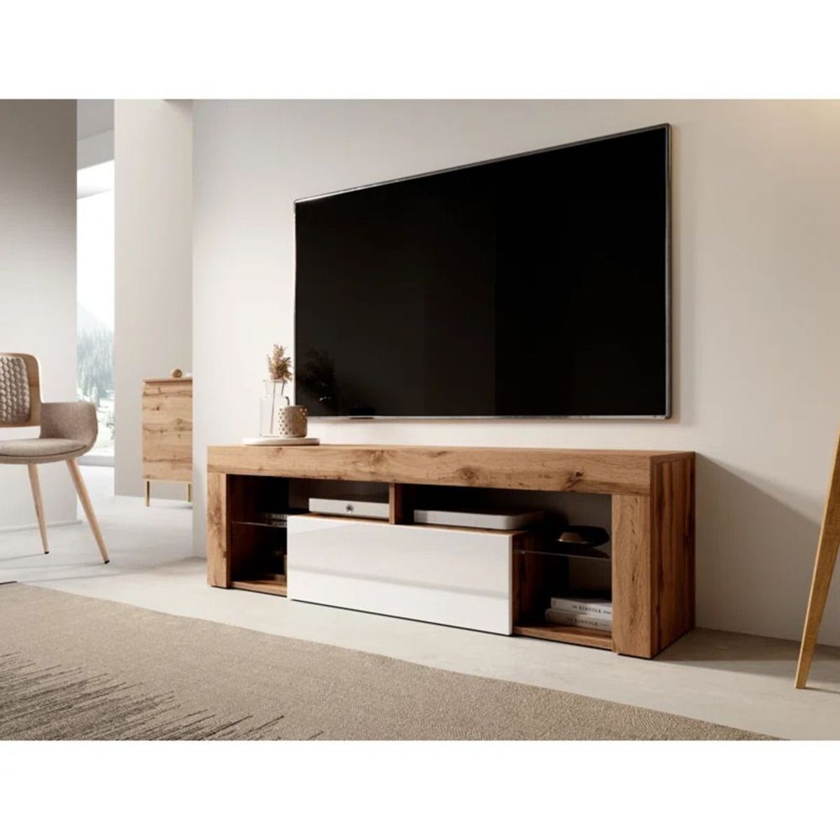 TU MESITA - Mesa de TV Moderna Yibuti Marrón con Blanco 140cm TU MESITA