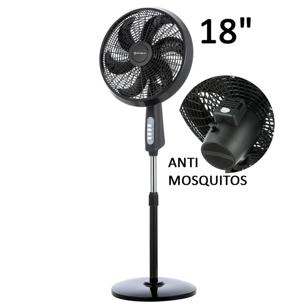 IMACO - Ventilador Pedestal  18" Antimosquitos Imaco 85W FSM7518MK Negro