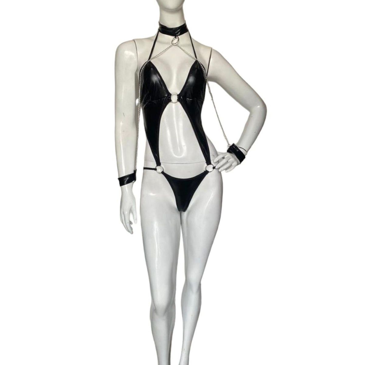 GENERICO - LENCERIA EXCLUSIVA Conjunto de Cuero con Cadenas en las Manos y Cuello