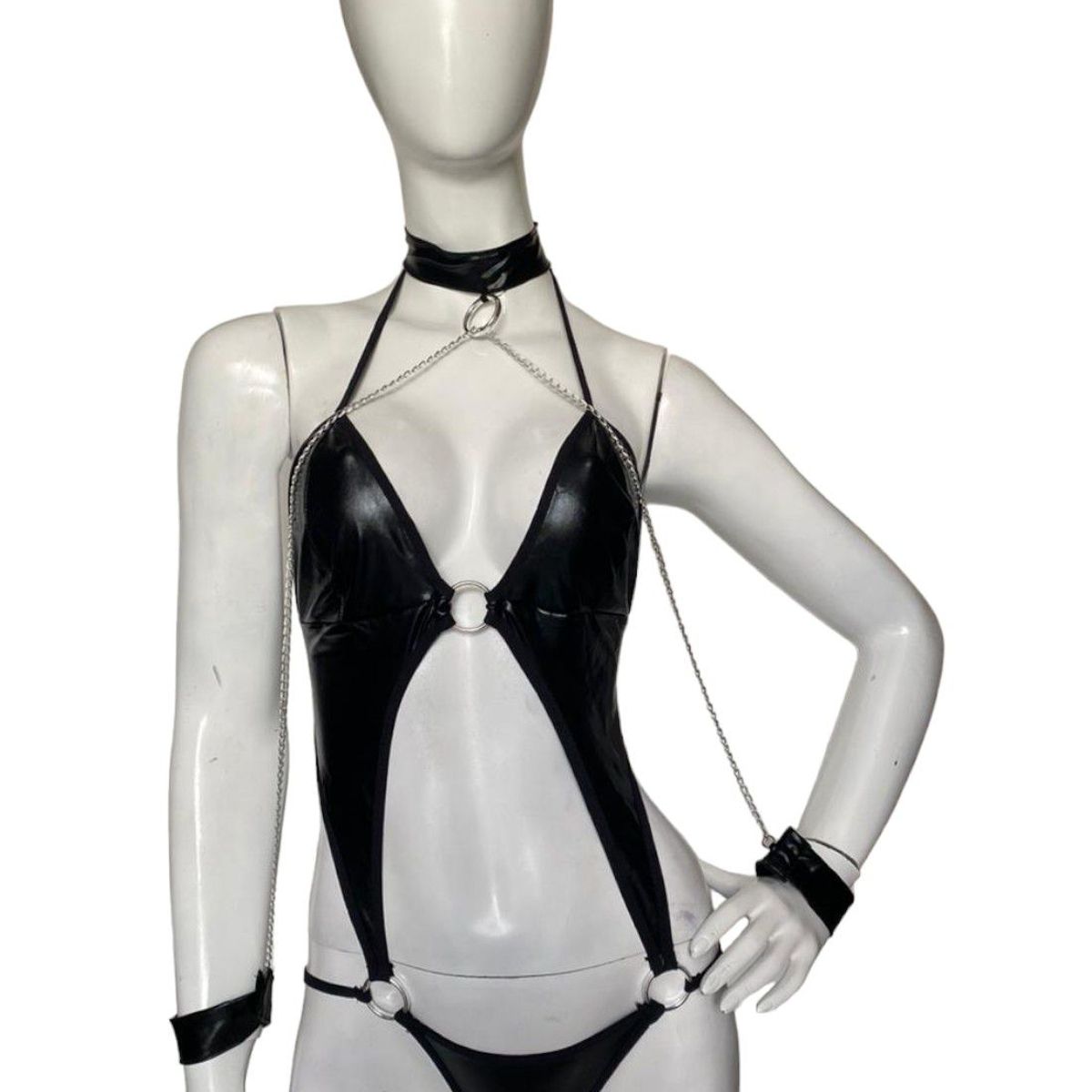 GENERICO - LENCERIA EXCLUSIVA Conjunto de Cuero con Cadenas en las Manos y Cuello