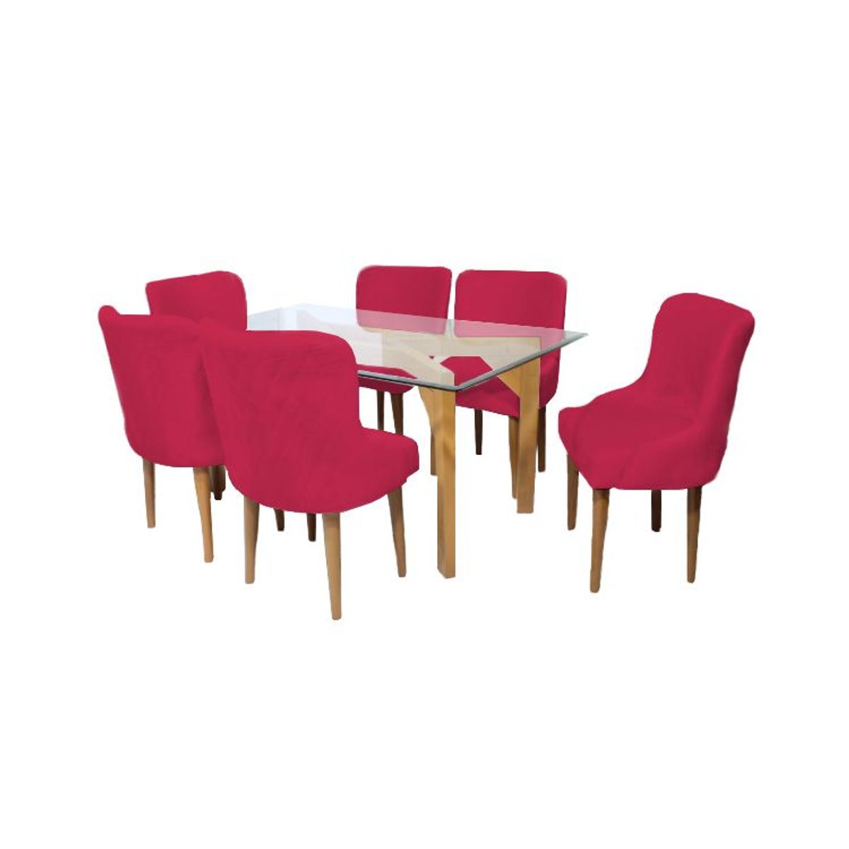 BARAKA HOME - Juego de Comedor Recife Con 6 Sillas Mesa de Vidrio - Rojo