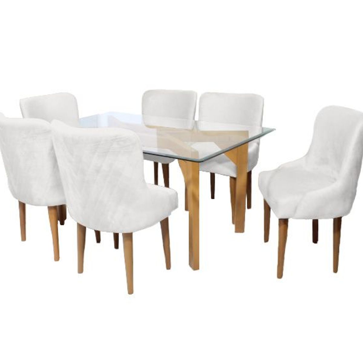 BARAKA HOME - Juego de Comedor Recife Con 6 Sillas Mesa de Vidrio - Ivory