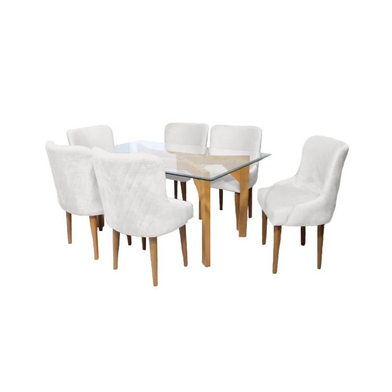 BARAKA HOME - Juego de Comedor Recife Con 6 Sillas Mesa de Vidrio - Ivory