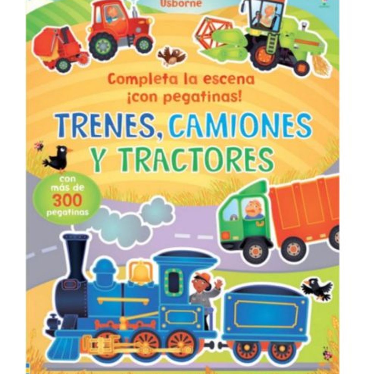 GENERICO - Completa la Escena con Pegatinas- Trenes Tractores y Camiones Usborne