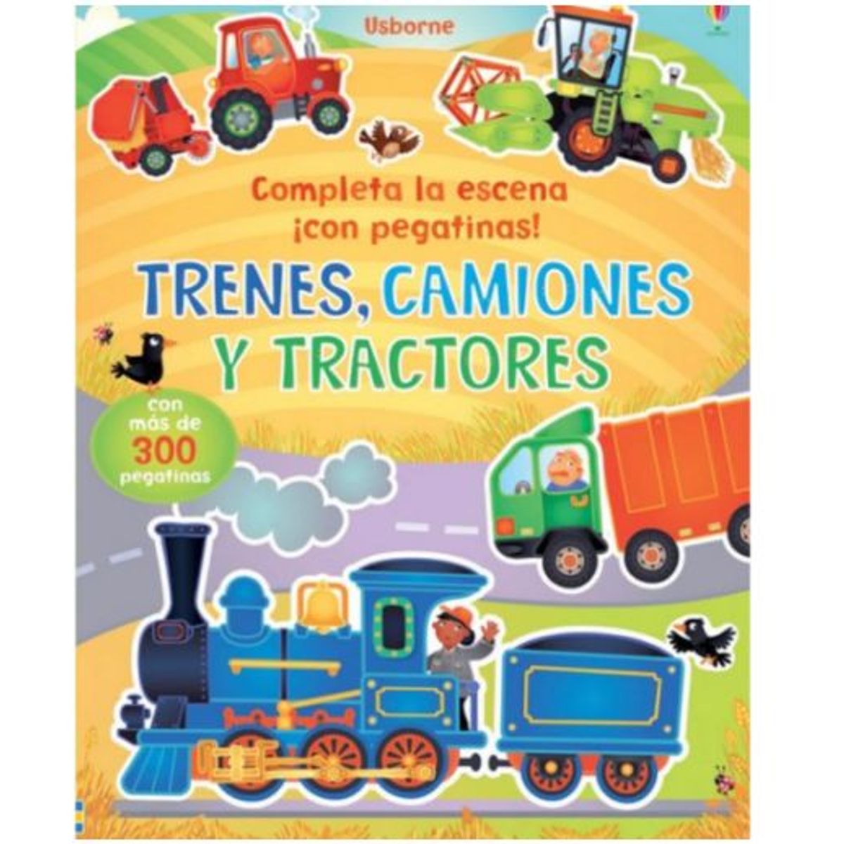 GENERICO - Completa la Escena con Pegatinas- Trenes Tractores y Camiones Usborne