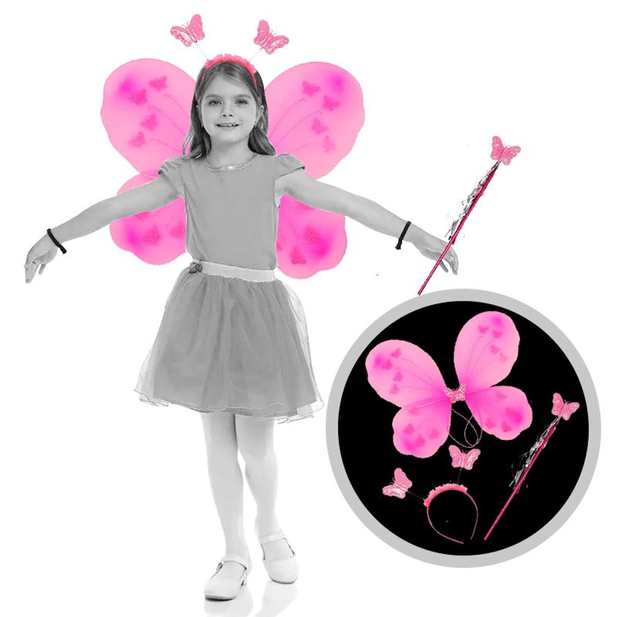 GENERICO - Alita Mariposa Incluye  Alita Diadema  Varita  Rosado