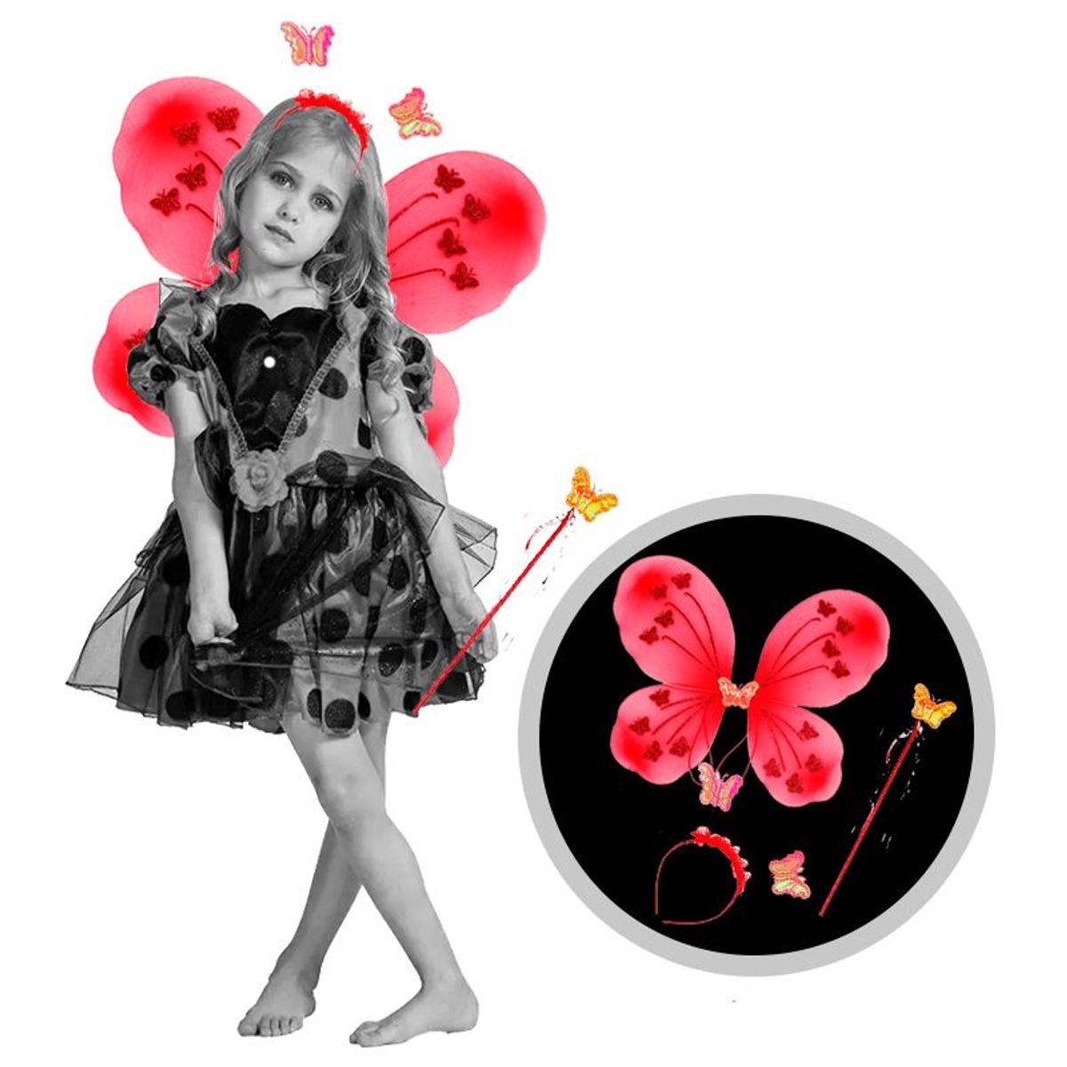 GENERICO - Alita Mariposa Incluye  Alita -Diadema - Varita/  ROJO