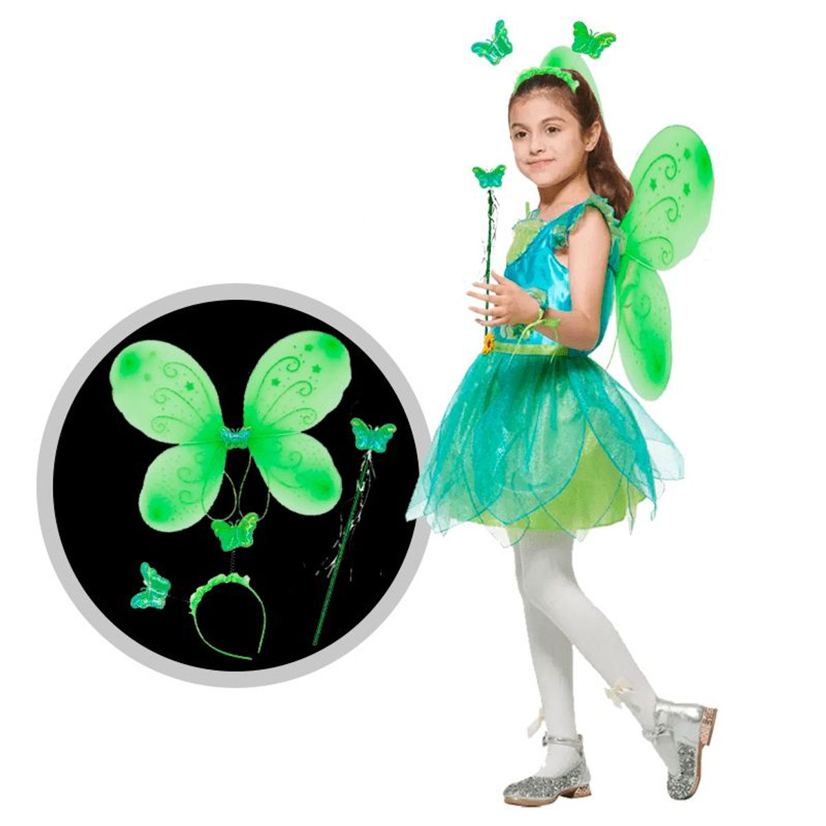 GENERICO - Alita Mariposa Incluye  Alita -Diadema - Varita/  Verde