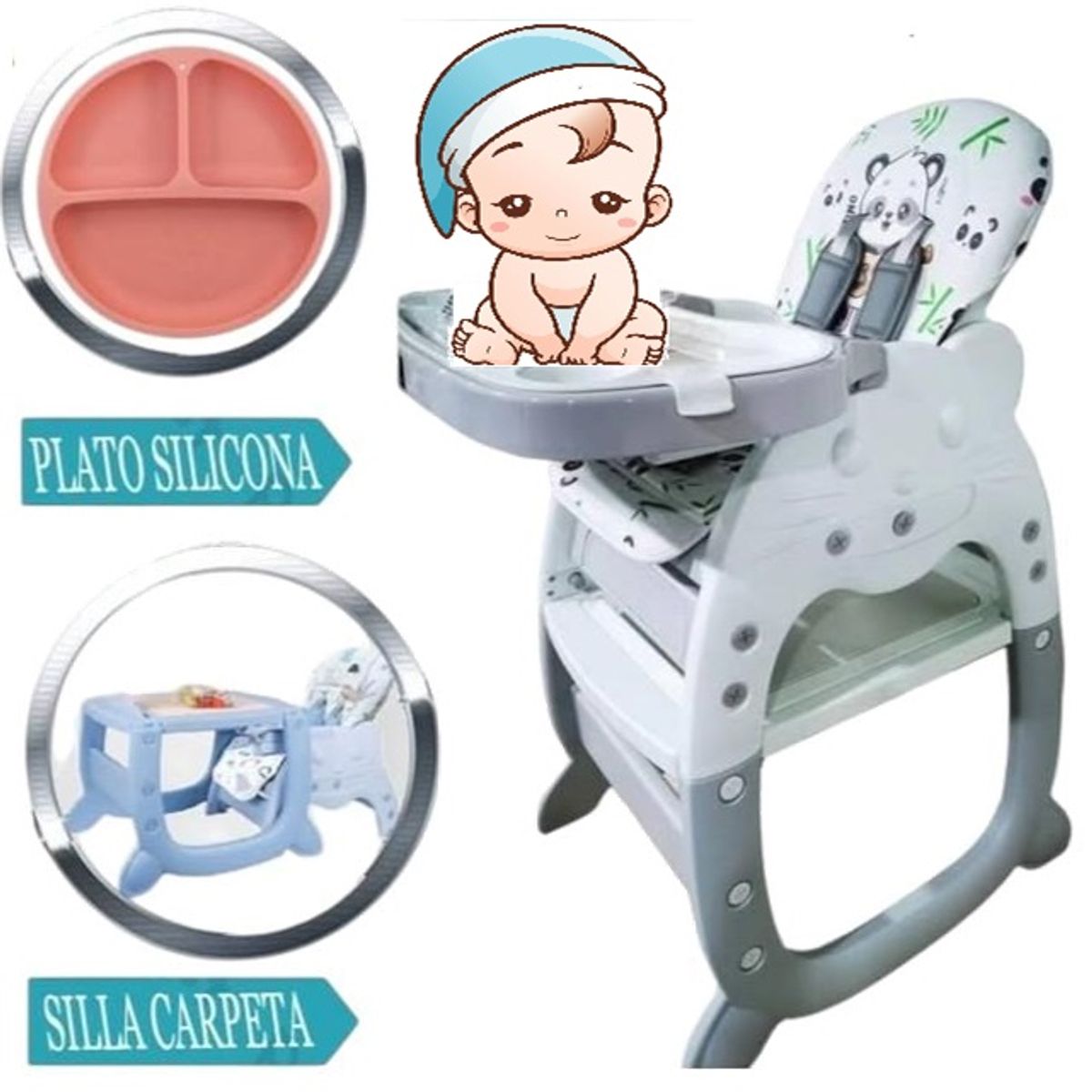 BABY - Silla Gato Carpeta 3 en 1 diseño Gris