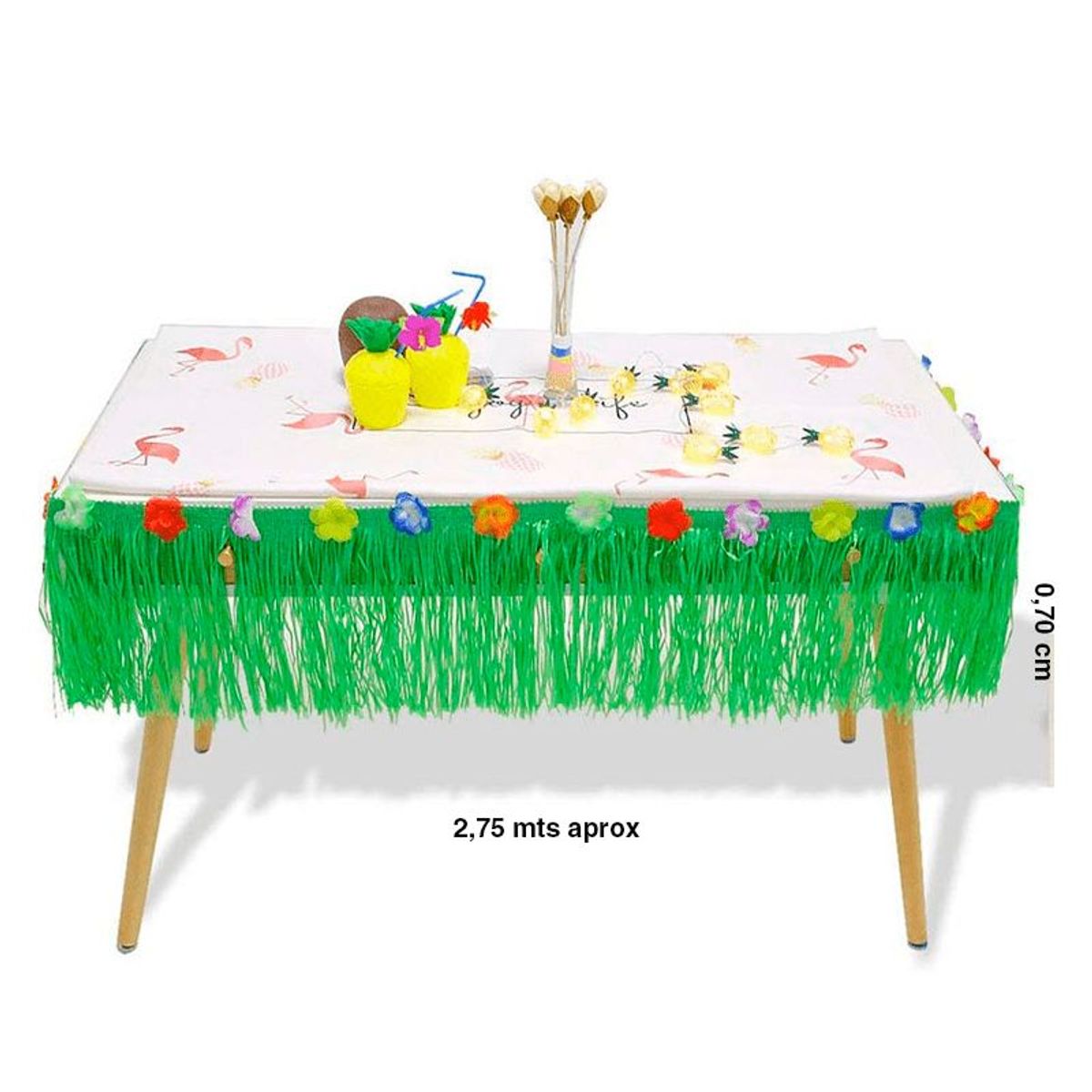 GENERICO - Falda de mesa Hawaiano en Rafia Color VERDE