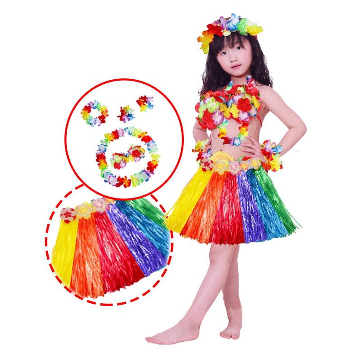 GENERICO - falda hawaiana-vincha-collar-brasier-muñequera-Niña