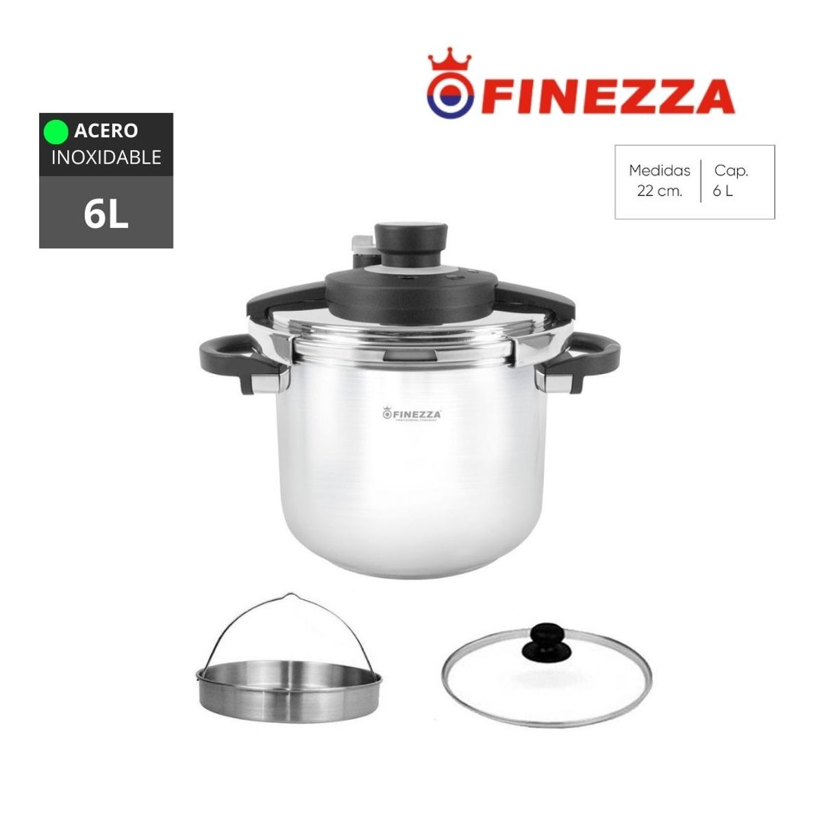 FINEZZA - OLLA A PRESIÓN DE ACERO INOXIDABLE 6L FINEZZA