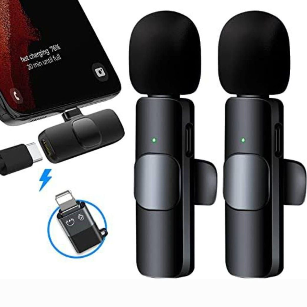 NANOTRON TECHNOLOGIES - Microfonos inalambricos solaperos 2 en 1 K9 Tipo C y Adaptador Iphone