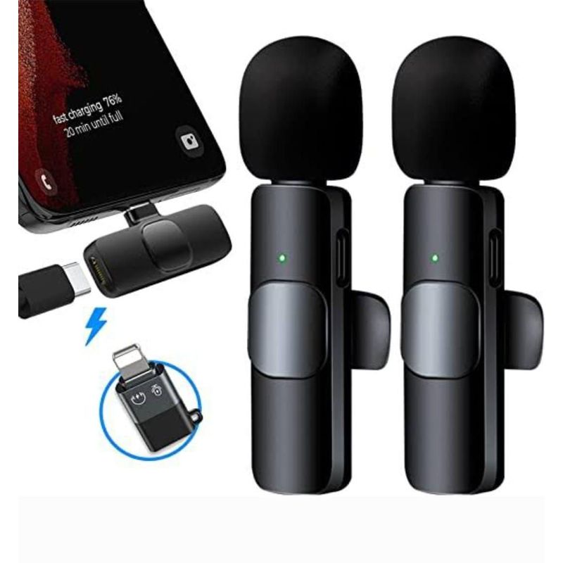 OEM - Microfonos inalambricos solaperos 2 en 1 K9 Tipo C y Adaptador Iphone