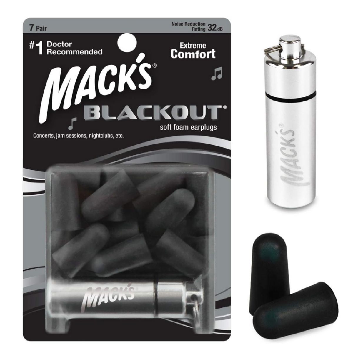 GENERICO - Tapón De Oído para Músicos Asistentes a Conciertos Dormir Viajar Reducciòn de 32dB - BLACKOUT  MACKS