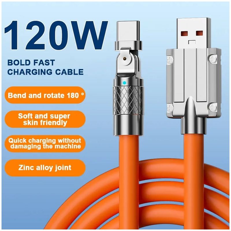 GENERICO - Cable de carga tipo C 120W 180 giratoria línea de carga ultra rápida