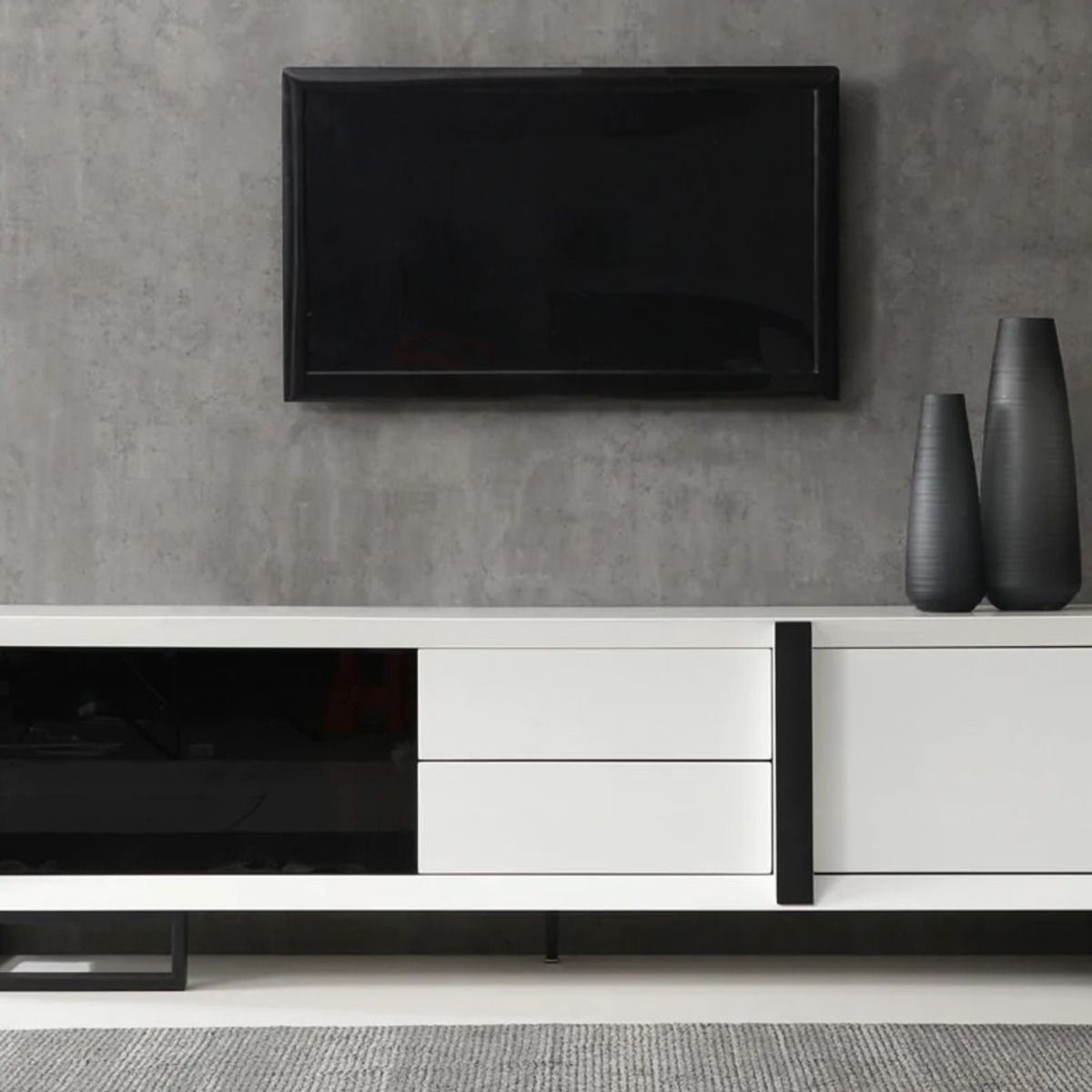 TU MESITA - Mesa de Tv Contemporánea Lavoe Blanco-Negro 206 cm TU MESITA