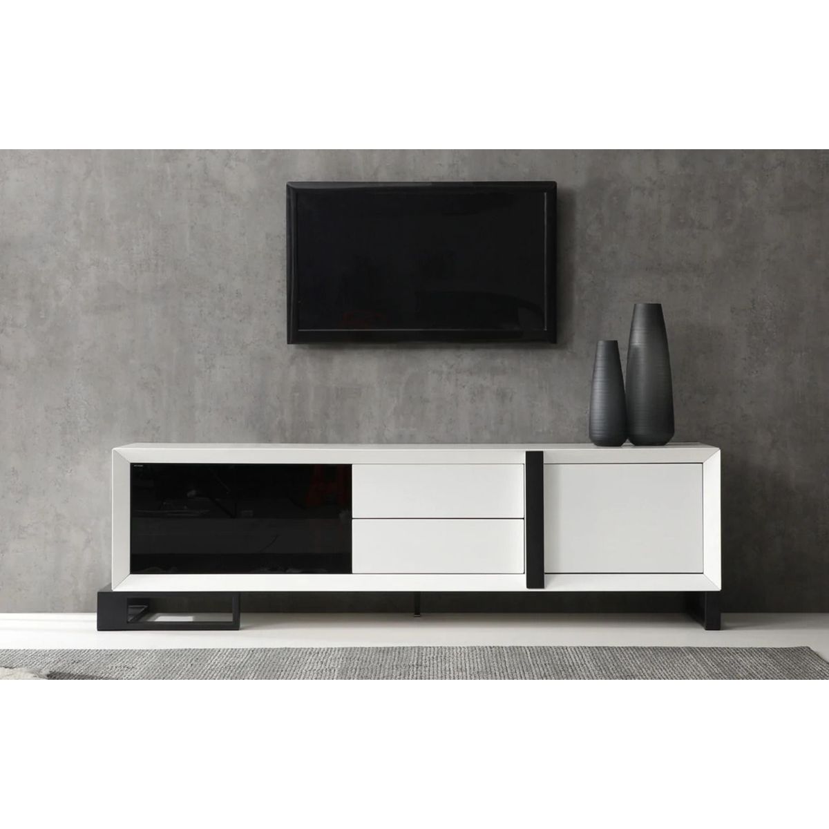 TU MESITA - Mesa de Tv Contemporánea Lavoe Blanco-Negro 206 cm TU MESITA