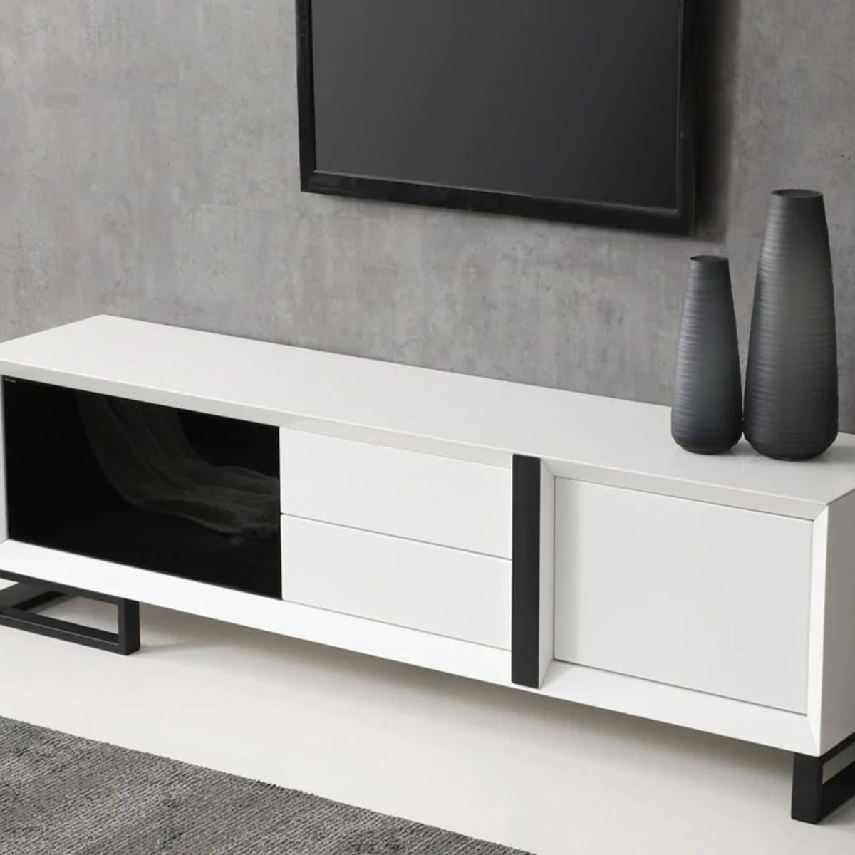 TU MESITA - Mesa de Tv Contemporánea Lavoe Blanco-Negro 206 cm TU MESITA