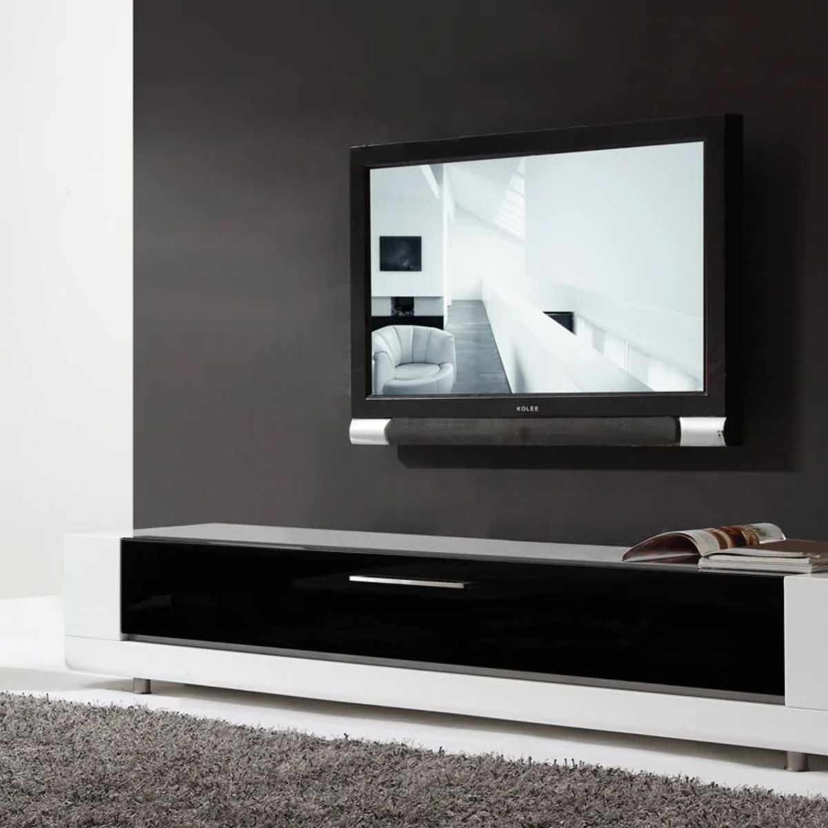 TU MESITA - Mesa de Tv Contemporánea Aguiar Blanco-Negro 198cm TU MESITA