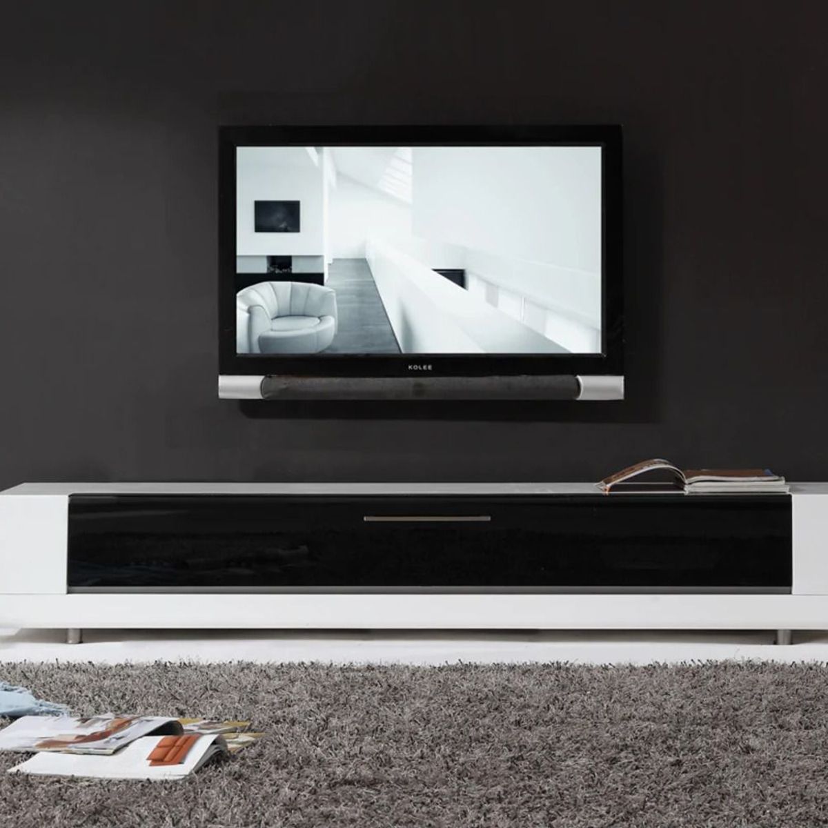 TU MESITA - Mesa de Tv Contemporánea Aguiar Blanco-Negro 198cm TU MESITA