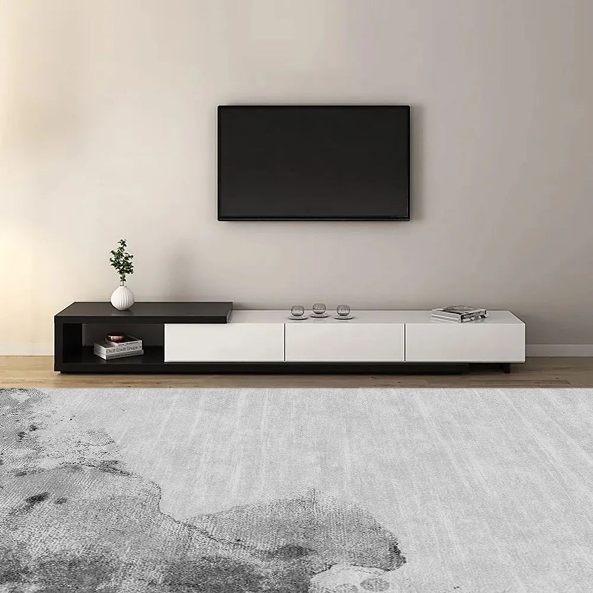 TU MESITA - Mesa de Tv Contemporánea Minogue Blanco-Negro 265 cm TU MESITA