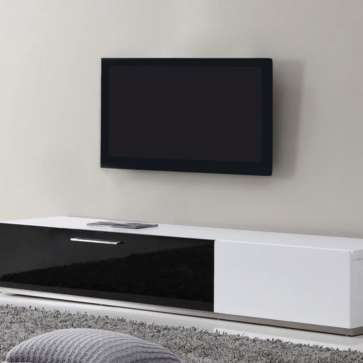 TU MESITA - Mesa de Tv Contemporánea Colon Blanco-Negro 203 cm TU MESITA