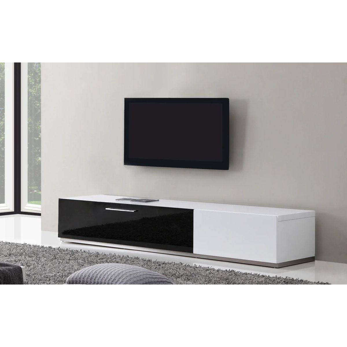 TU MESITA - Mesa de Tv Contemporánea Colon Blanco-Negro 203 cm TU MESITA