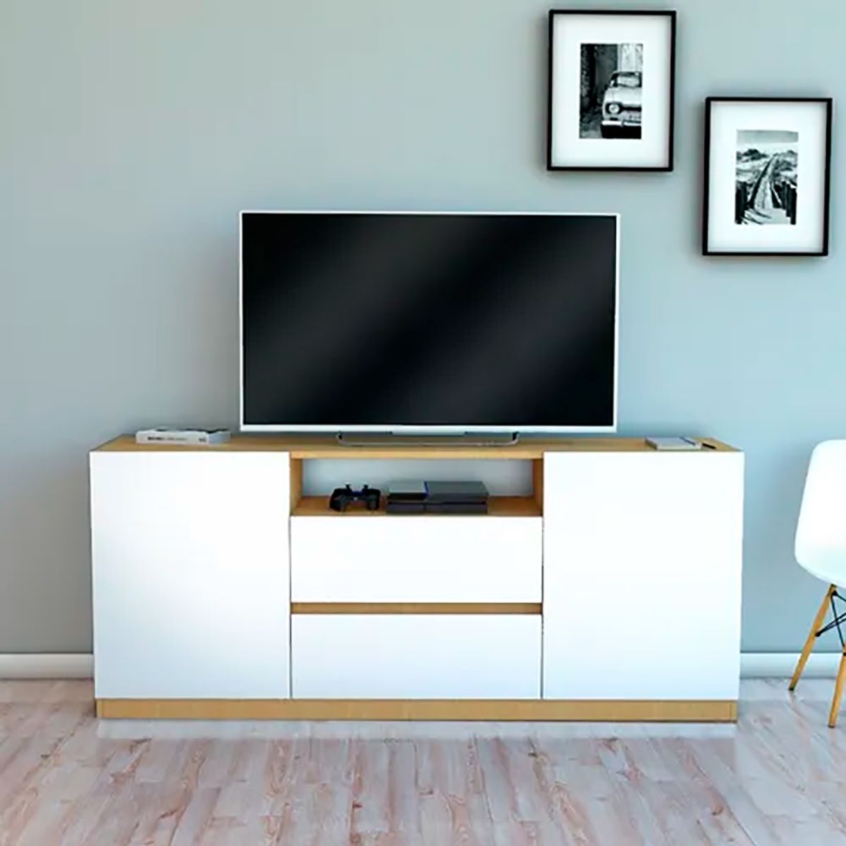 TU MESITA - Mesa de TV Mercedes Blanco/Oak 160 cm TU MESITA