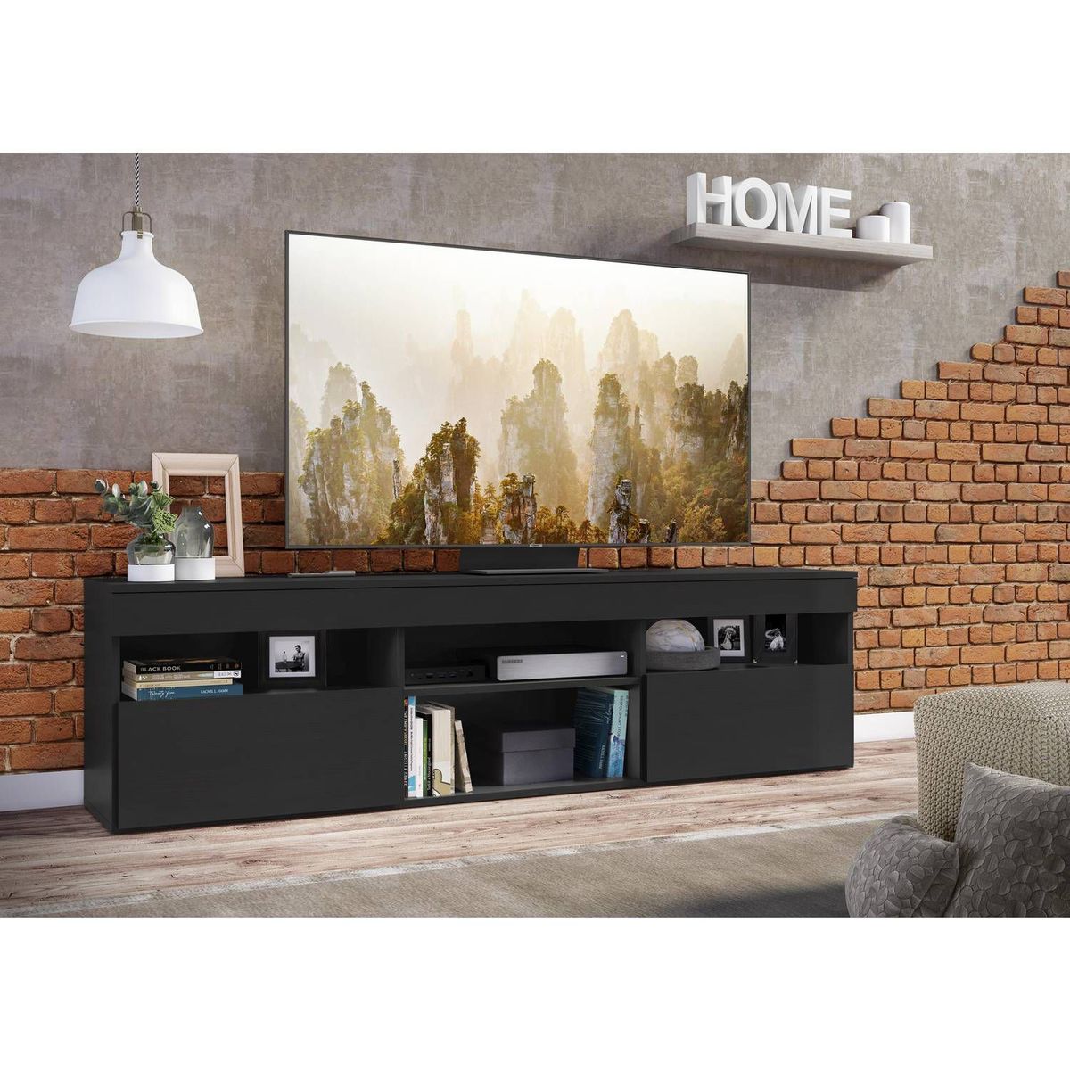 TU MESITA - Mesa de TV Contemporánea Leyka 175x48x35 Negro TU MESITA