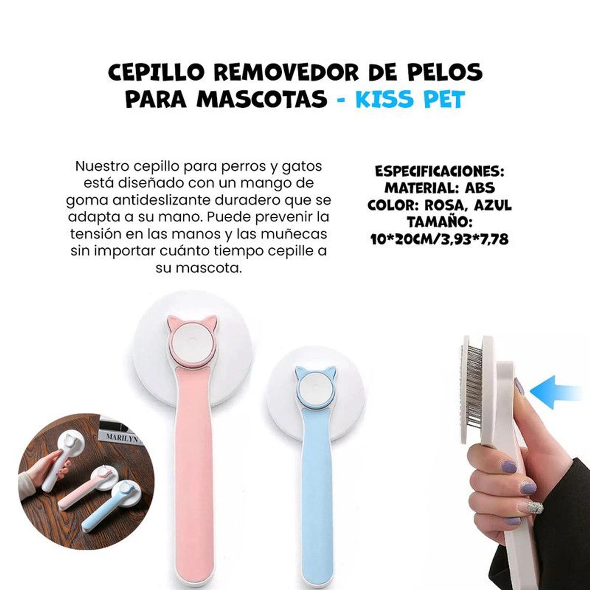 GENERICO - 3 Cepillo removedor de pelos para mascotas Kiss pet Celeste