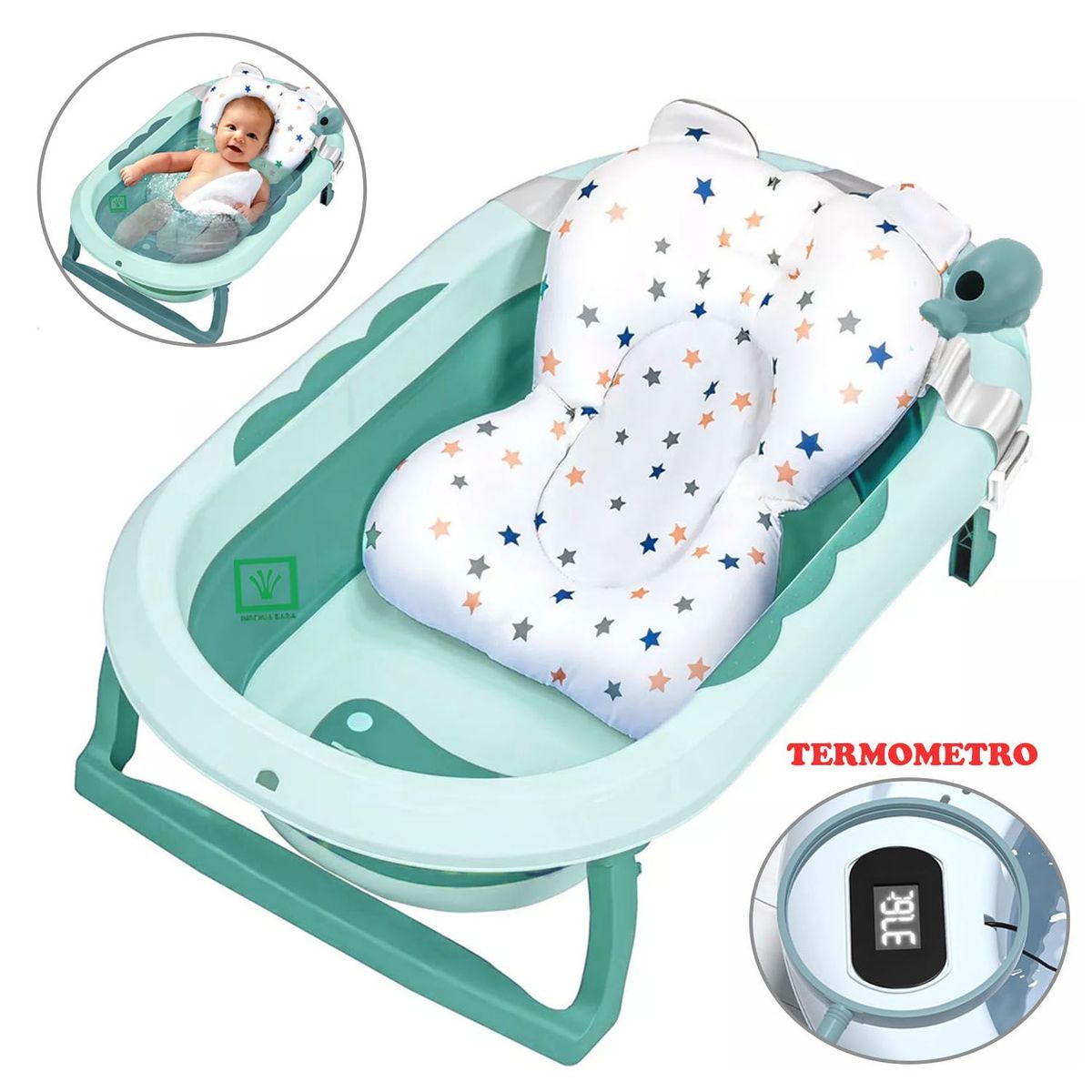GENERICO - Bañera Tina de Baño Plegable Ballenita Con Termómetro