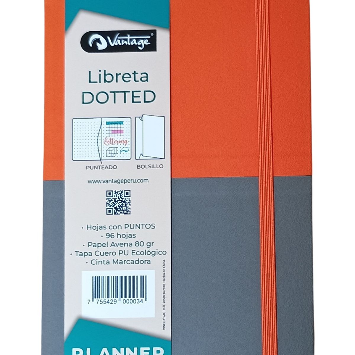 VANTAGE - LIBRETA VANTAGE DOTTED 14x21 - naranja gris