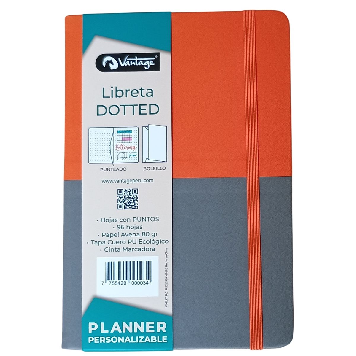 VANTAGE - LIBRETA VANTAGE DOTTED 14x21 - naranja gris