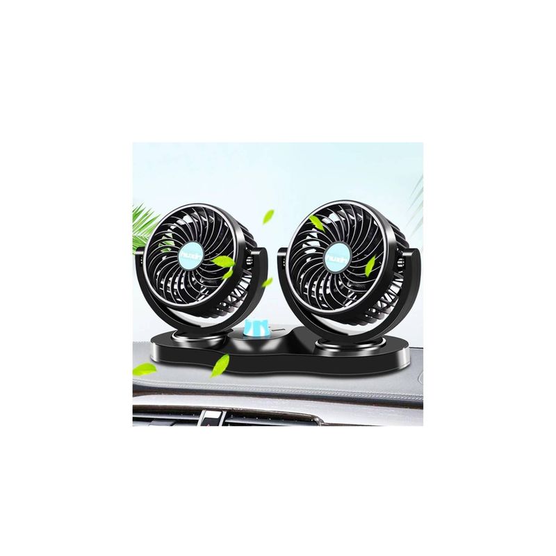 GENERICO - Ventilador Doble Cabezal 360 para Auto Portátil 12v