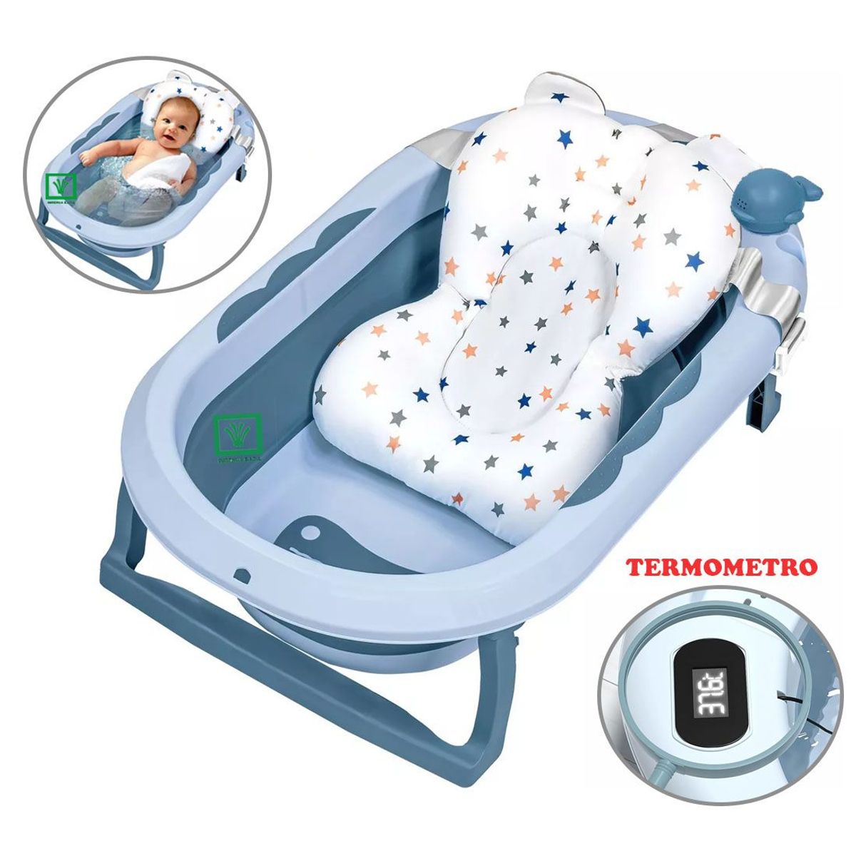 GENERICO - Bañera Tina de Baño Plegable Ballenita Con Termómetro