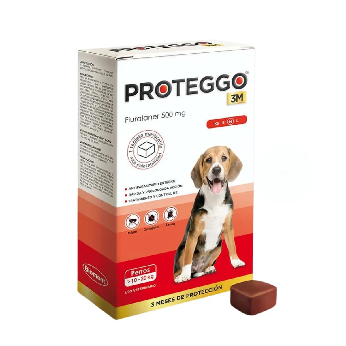 PROTEGGO - Antipulgas Proteggo Perros 10-20 Kg. Pastilla Masticable 3 Meses