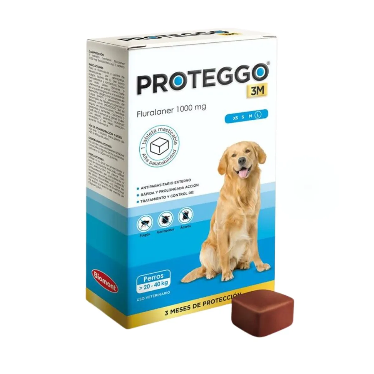 PROTEGGO - ANTIPULGAS PROTEGGO 20 A 40 KG X1 PASTILLA