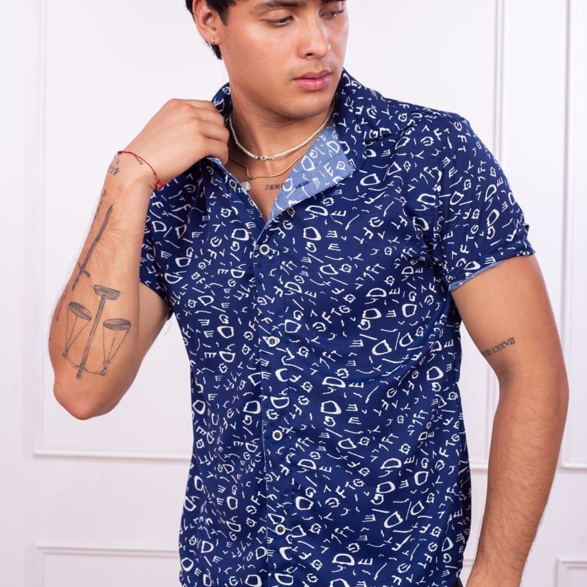 DM DEXMEN - Camisa Dexmen Seda con diseño Azul Promoción