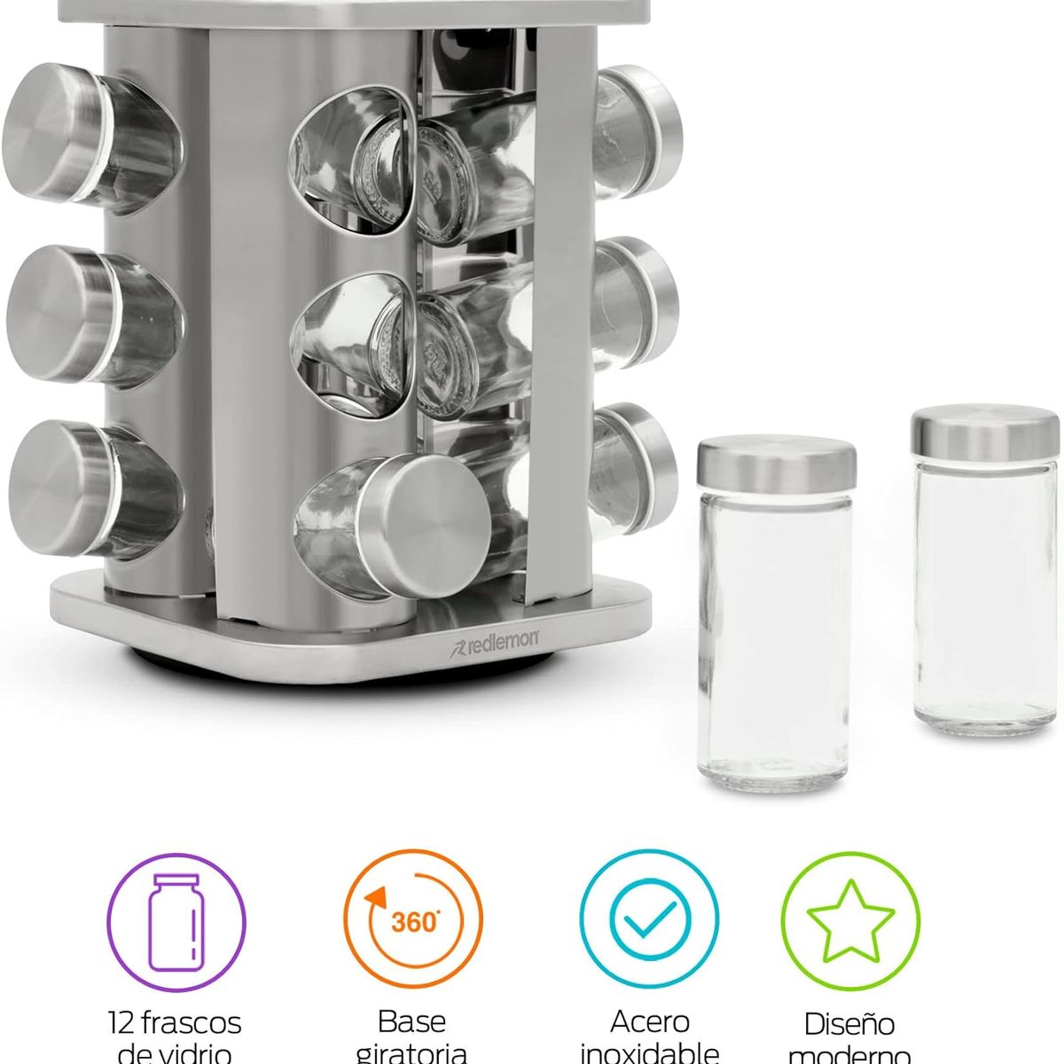 GENERICO - Condimentero Giratorio Especiero 12 piezas Inox cuadrado