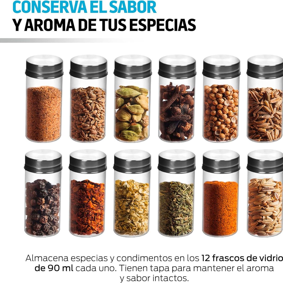 GENERICO - Condimentero Giratorio Especiero 12 piezas Inox cuadrado