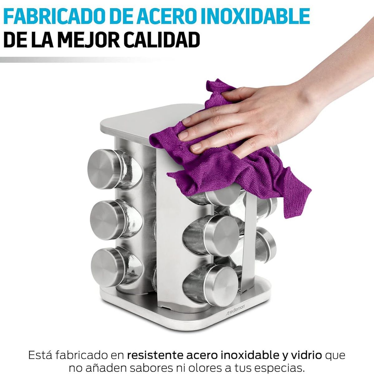 GENERICO - Condimentero Giratorio Especiero 12 piezas Inox cuadrado